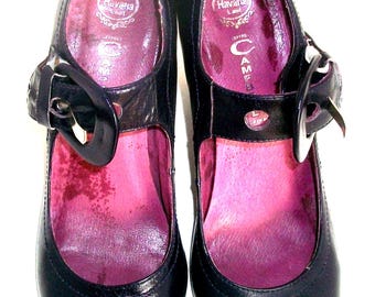 Vtg Jeffrey Campbell Dark Plum Mary Jane Pumps with Oversize Buckle 10M