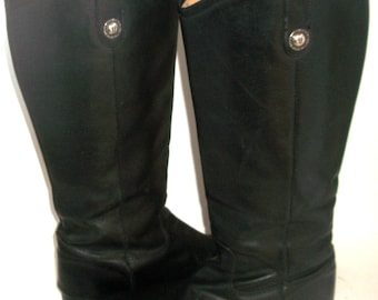 Frye Vintage Black Leather Melissa Tall Logo-Button Riding Boots 8.5M