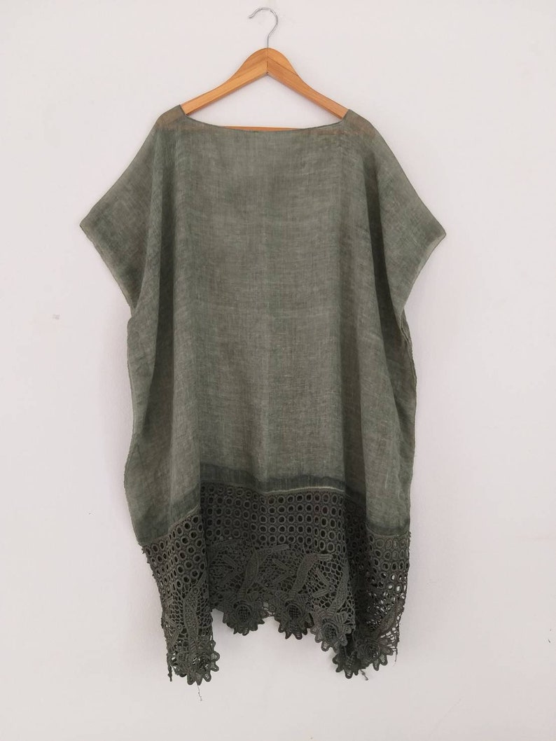 Free size Olive green color see through kaftan Beach Cover Up Casual Top Blouse