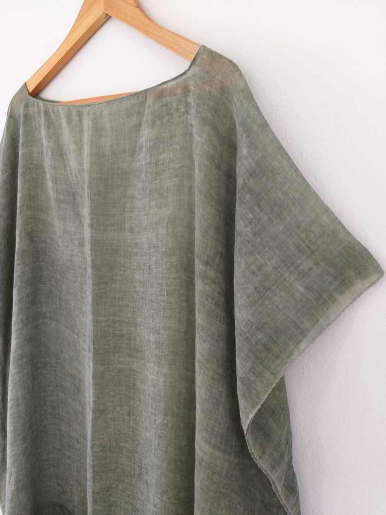 Free size Olive green color see through kaftan Beach Cover Up Casual Top Blouse