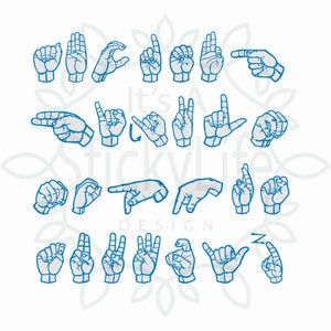 Two Layers Colors American Sign Language Alphabet Finger Spelling All 26 Letters Vector Art .ai .dxf .eps .jpg .png .svg Scalable