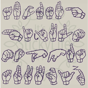 Outline Only American Sign Language Alphabet Finger Spelling All 26 Letters Vector Art .ai .dxf .eps .jpg .png .svg Scalable
