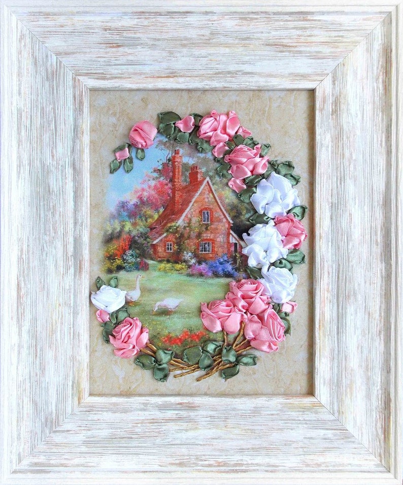 Ribbons embroidery kits Lovely houses in bloom needlepoint Etsy