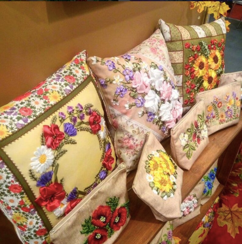 Embroidery Kit Vintage Pillowcase Kit Ribbon Embroidery Etsy