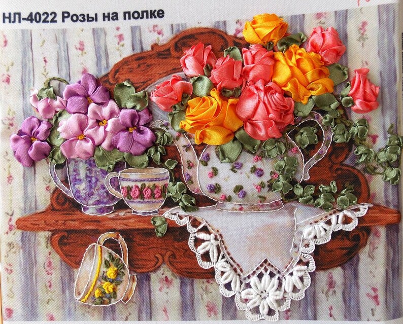 Silk Ribbon embroidery kit Roses on the shelf needlepoint kits Etsy