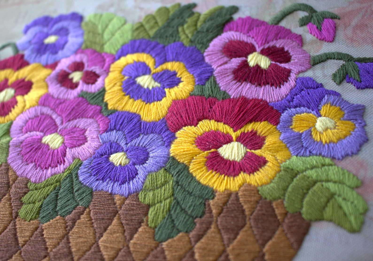 Long stitch Basket with pansies needlepoint kits DIY | Etsy