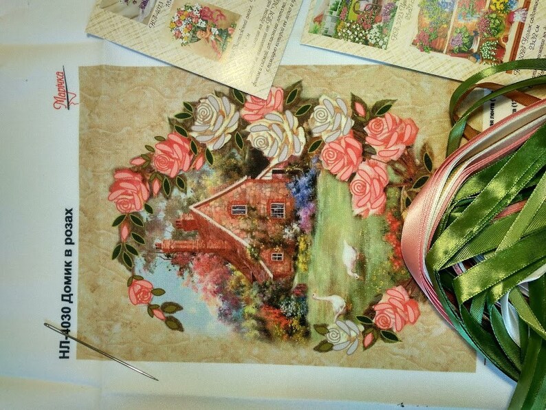 Ribbons embroidery kits Lovely houses in bloom needlepoint Etsy
