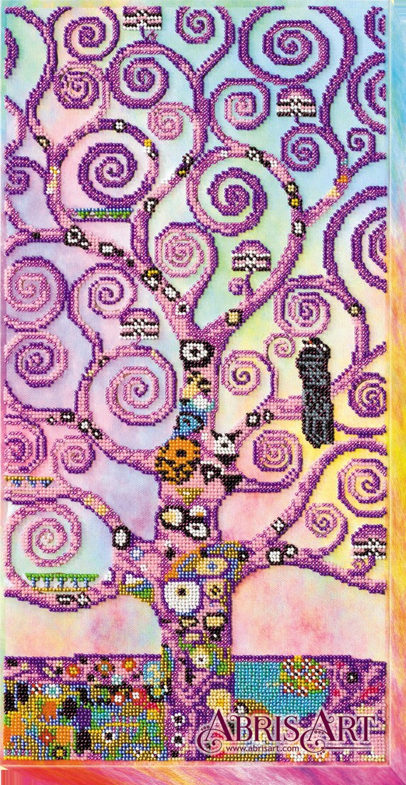 Kit Di Ricamo Di Perline Albero Della Vita In Colore Variazione Di Gustav Klimt Kit Mezzopunto 23x46cm Disegno Di Ricamo Di Klimt Ricamo Fai Da