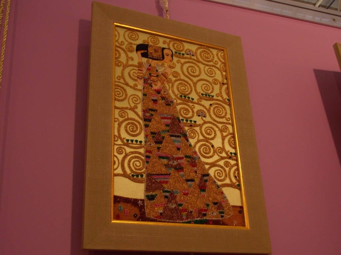 Bead Embroidery Kit the Waiting by Gustav Klimt Needlepoint Etsy