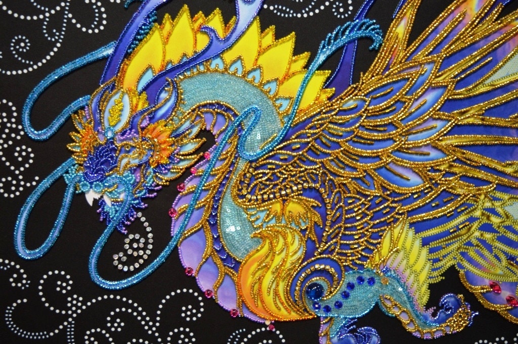 Bead Embroidery Kit Powerful Dragon Needlepoint Kit Stamped Etsy