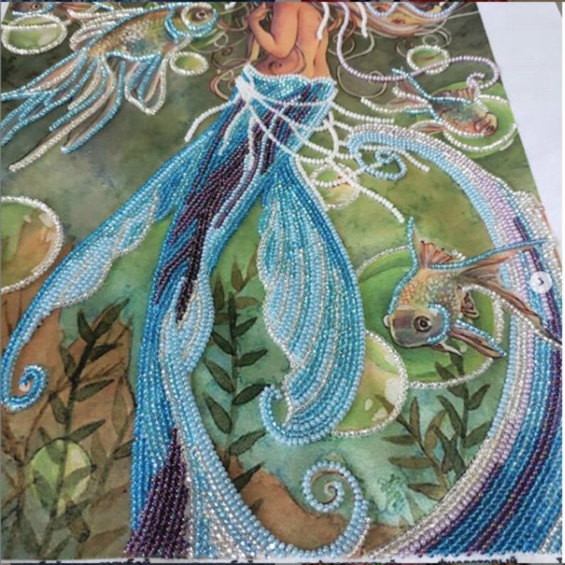 Bead embroidery kit Mermaid DIY home decor hand embroidery kit Etsy