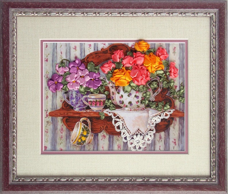 Silk Ribbon embroidery kit Roses on the shelf needlepoint kits Etsy