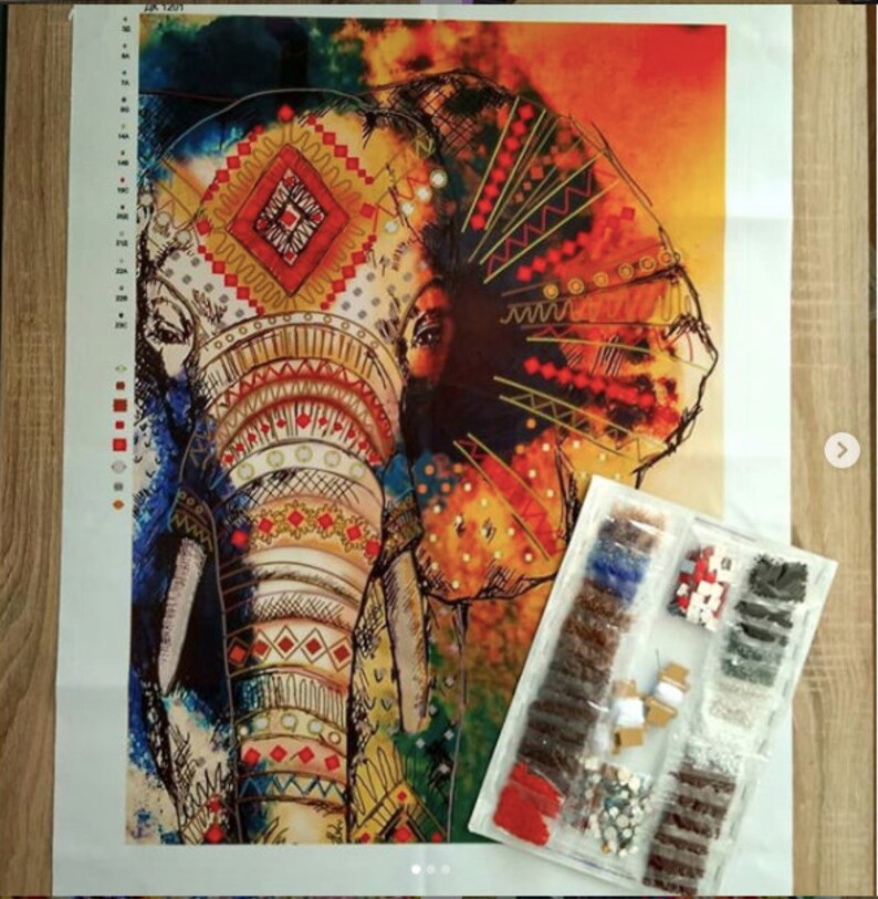 Bead embroidery kit Elephant needlepoint kit 48x67 cm modern | Etsy
