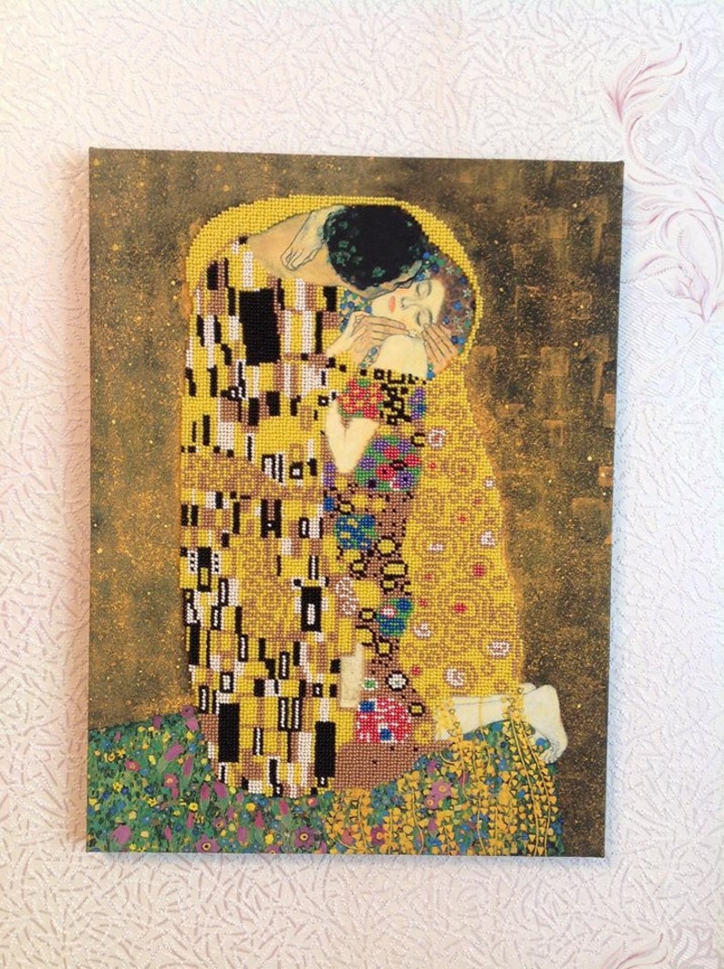 Bead embroidery kit Gustav Klimt The Kiss Needlepoint kit bead Etsy