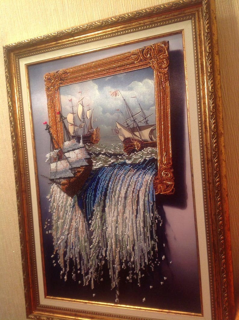 Bead embroidery kit Sea in the picture Needlepoint Kit Etsy