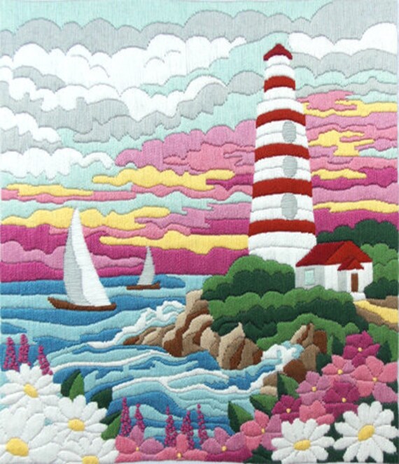 Needlepoint Kits Bright Lighthouse Stamped Embroidery Kit Long | Etsy