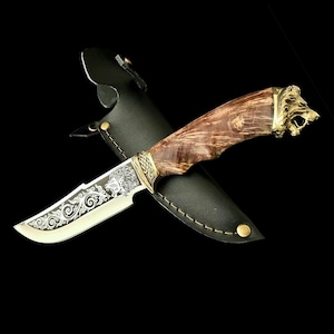 Leon Leo Lion Lioness Souvenir Ukrainian Custom Handmade Knife Tourist Hunting Fishing Kitchen Knives Patriotic Engraving Gift for father