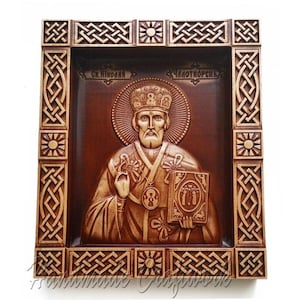 St. Saint Nicholas Icon Wooden Handmade Carved Large Icon / Icons  Awesome Difficult Carving