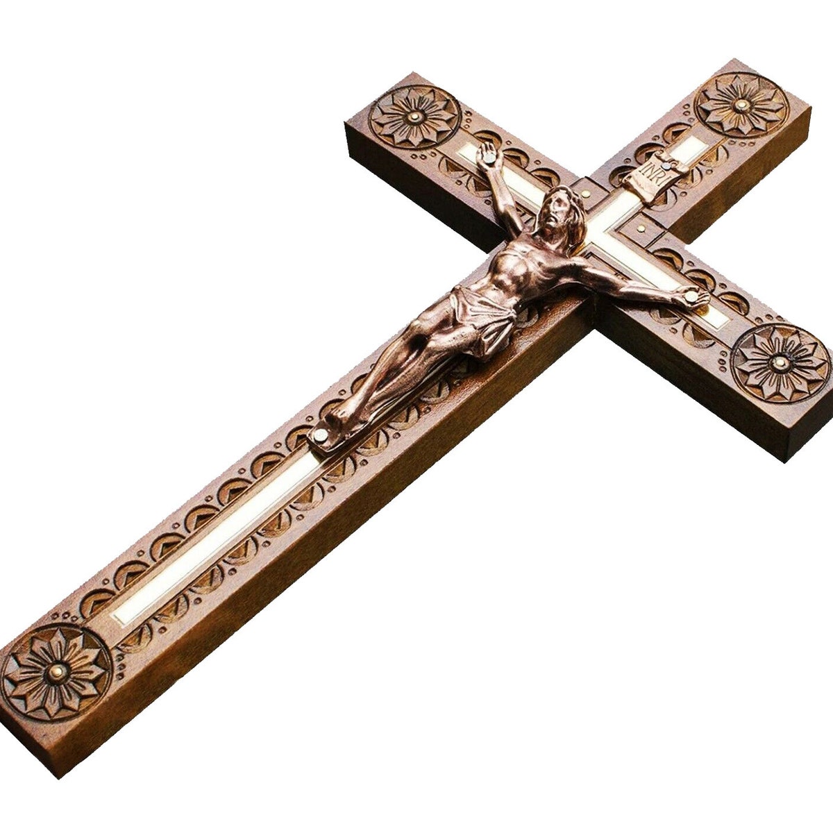 Ukrainian Unique Wooden Wall Cross Crucifix with Jesus Christ Religious Catholic Orthodox INRI NIKA Handmade Carved Gift Souvenir for Home
