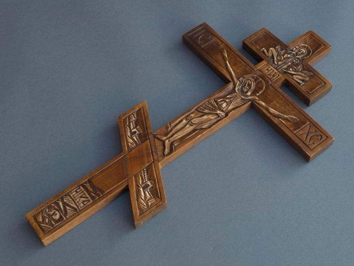 Unique Large Orthodox Hand Carved Wooden Wall Cross Crucifix Etsy