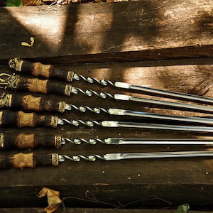 Exclusive Author&#39;s HandMade Barbecue Skewers Set / Kebab Skewers for Grill Meat *SAFARI*  + Leather Quiver