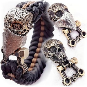Author&#39;s Bead Shackle Charm Necklace Pendant Bead * BIKER SKULL BANDANA * Buckle Lock for Bracelet Paracord KeyChain Knife Lanyard