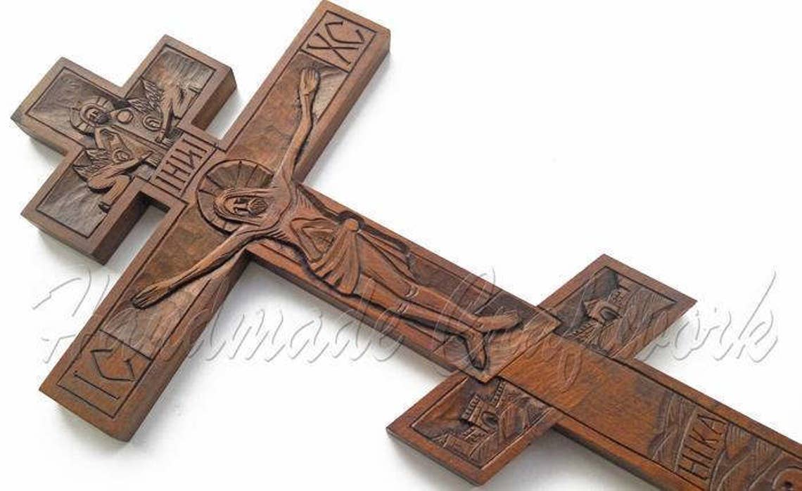 Unique Large Orthodox Hand Carved Wooden Wall Cross Crucifix Etsy