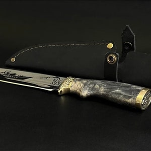 Knife Ukrainian Patriotic National Hunting Fishing Tourism Kitchen Knives Ukrainian Trident Present for father Gift for men Souvenir +Sheath