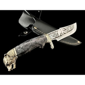 BEAR GRIZZLY PAW - Souvenir Gift Ukrainian Custom Handmade Knife Tourist Hunting Fishing Kitchen Knife Patriotic Trident Sheath