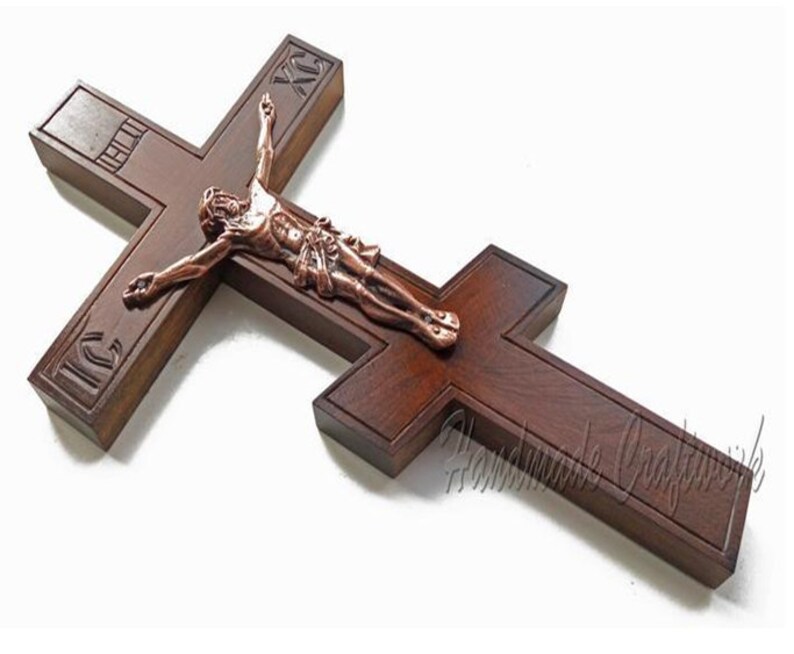 Large Orthodox Handmade Carved Wooden Wall Cross Crucifix With Etsy