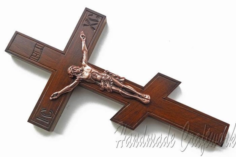 Large Orthodox Handmade Carved Wooden Wall Cross Crucifix With Etsy