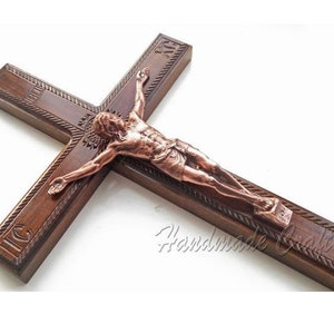 Large Hand Carved Wooden Catholic Wall Cross Crucifix with * JESUS CHRIST * #12-3