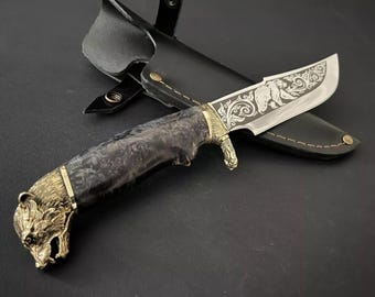BEAR GRIZZLY PAW - Souvenir Gift Ukrainian Custom Handmade Knife Tourist Hunting Fishing Kitchen Knife Patriotic Trident Sheath