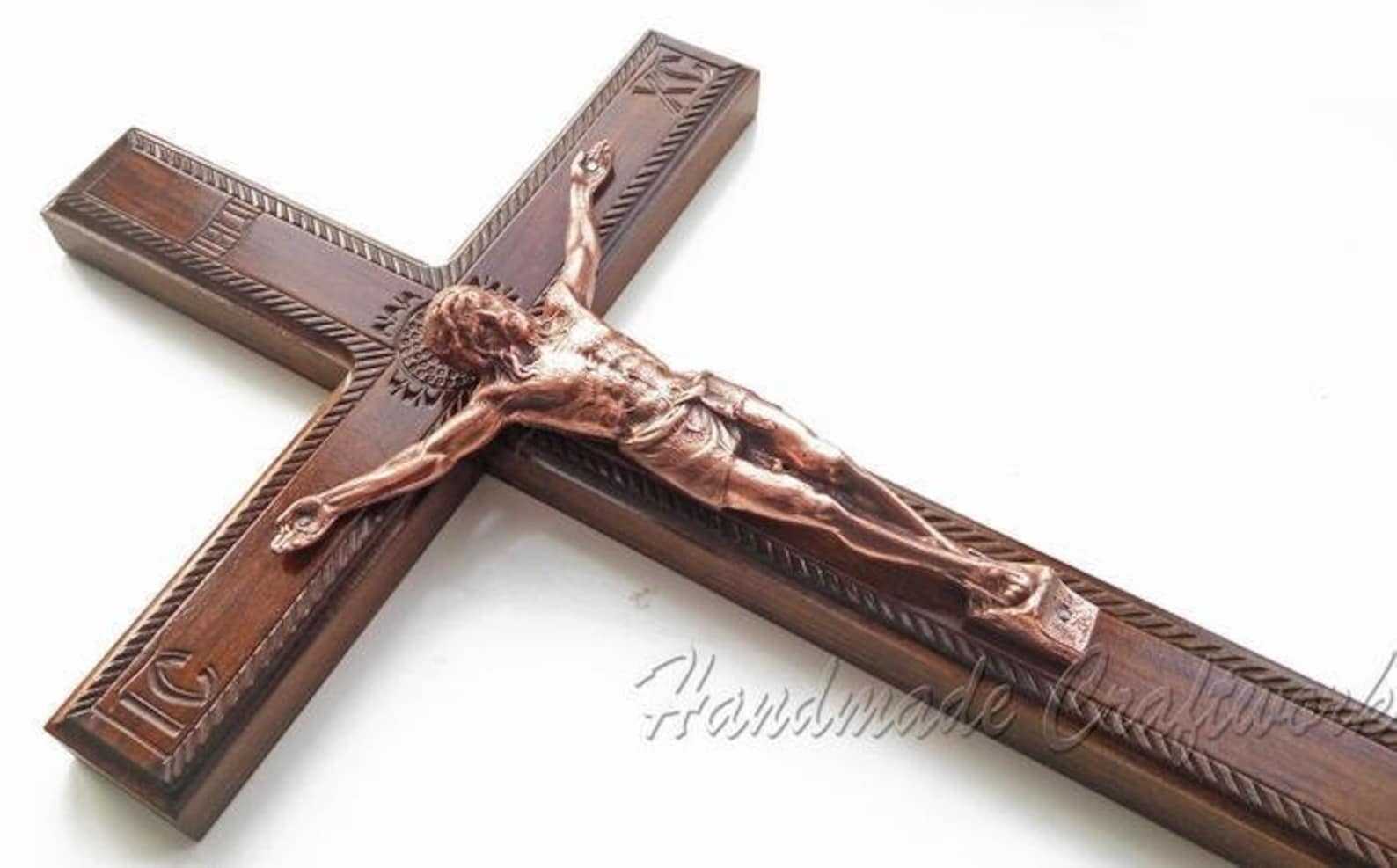 Large Hand Carved Wooden Catholic Wall Cross Crucifix With Etsy