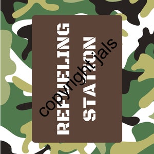 Refueling Station Camo, Dart Wars Sign Download, Nerf Party Downloads, Nerf Party, Nerf Birthday, Nerf Darts, Nerf Bullets, Nerf Ammo Sign