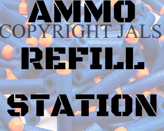 Ammo Refill Station Nerf Wars Sign Download, Nerf Party Downloads, Nerf Party, Nerf Birthday, Nerf Darts, Nerf Bullets, Nerf Ammo Sign
