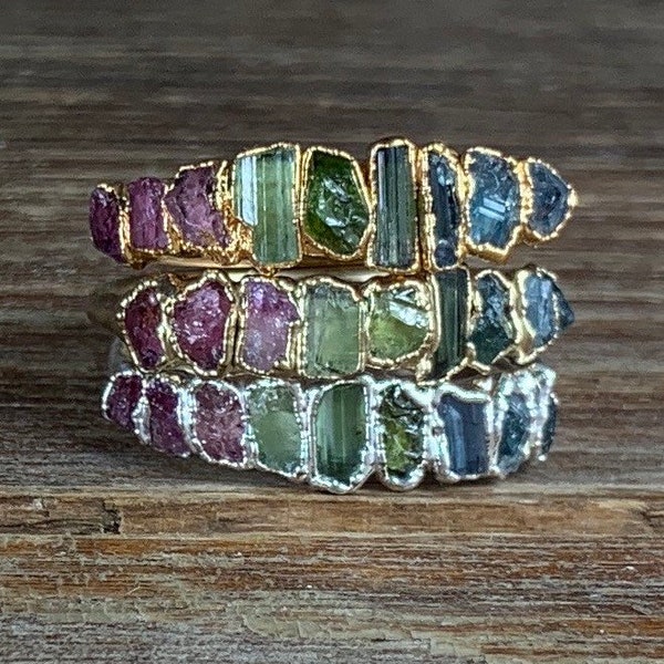 Watermelon tourmaline ring / Stacking ring / Tourmaline ring / Bridesmaids gift / Raw gemstone ring / Gift for her / wife / Engagement ring