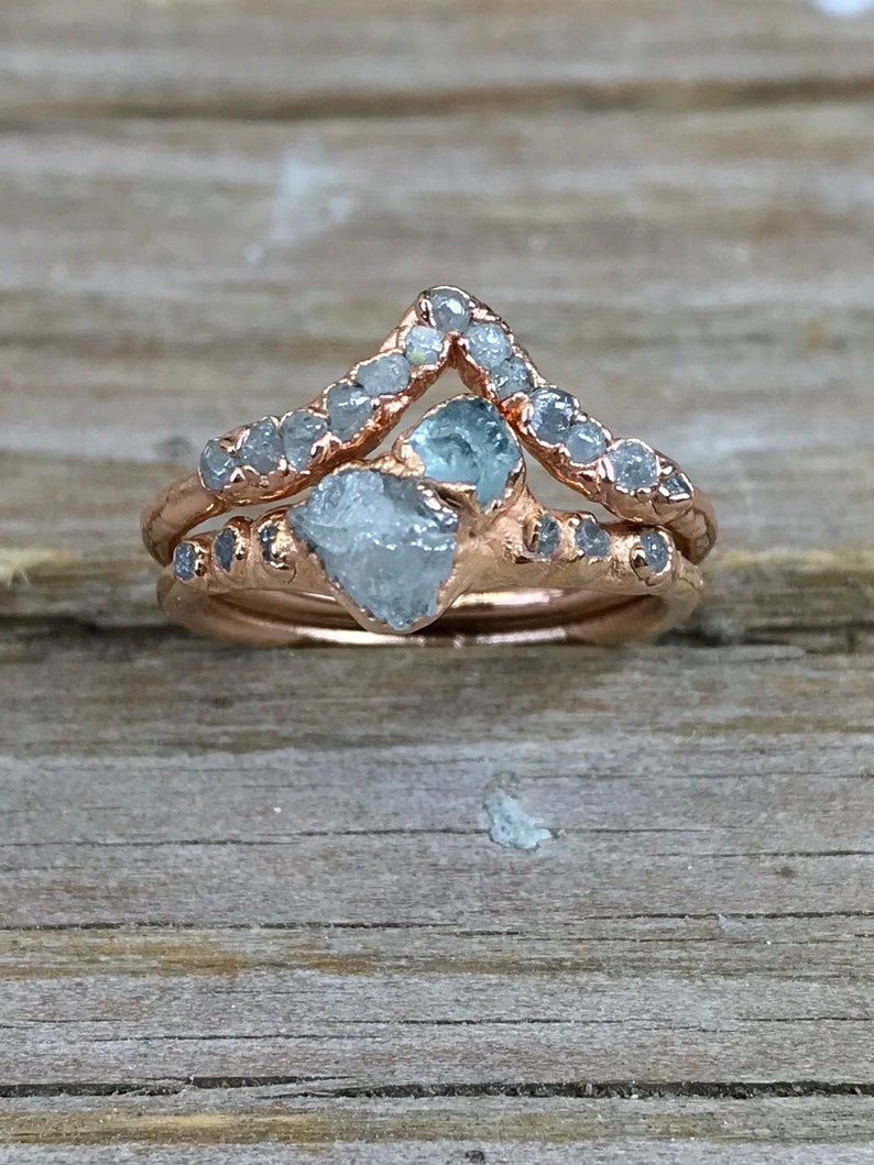 Alternative bridal ring set / Organic wedding band set Etsy