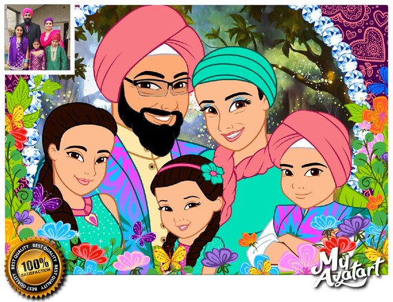 Family Cartoon From Photo Extended Family Portrait Birthday Etsy