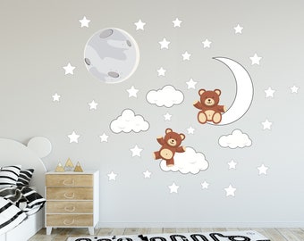 Removable & Reusable Kids Wall Decal Bear On The Moon  | Cute Safari Animals Wall Sticker | Nursery Wall Decal | Keeps Walls Damage Free.