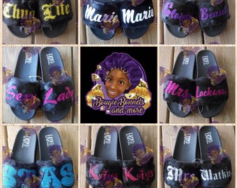 Personalized fur slides Clearance