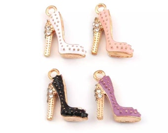Set of Two Sandal or Open Shoe High Heel Charms Silver-tone
