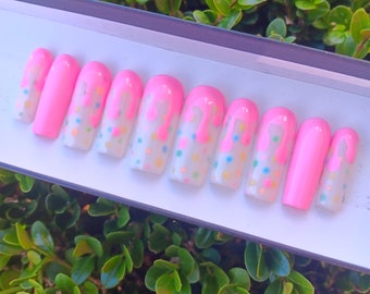 Ice Cream Pink Drip Press On Nails Set
