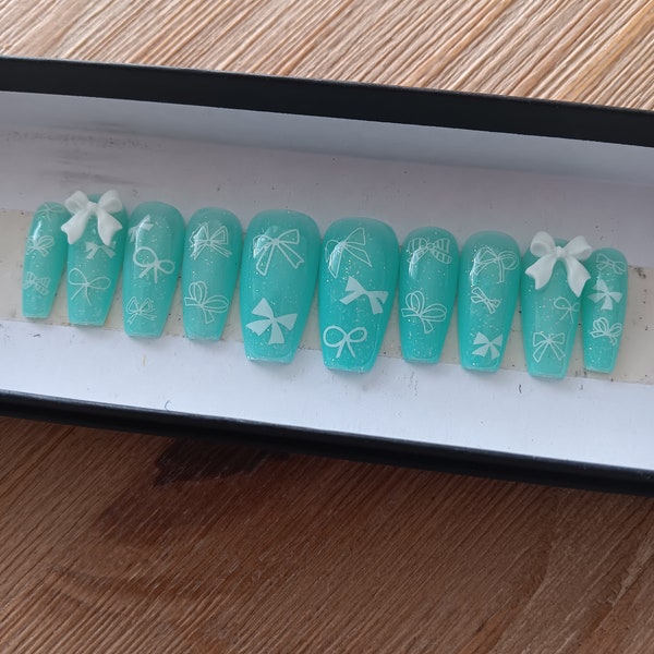 Icy Blues and Bows Press On Nails Set
