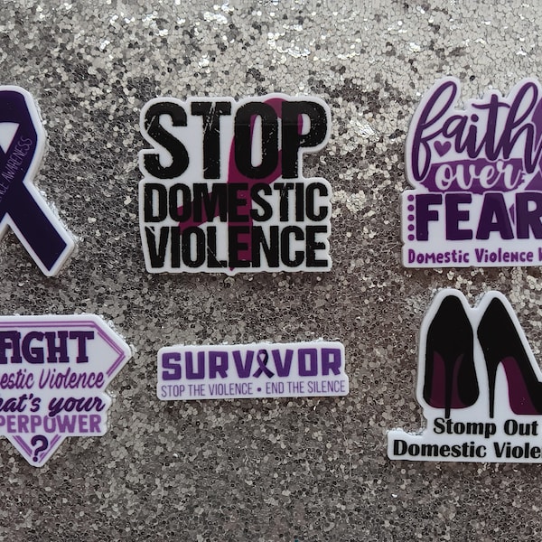 6 Piece Purple Domestic Violence Awareness Planar Resin Flatback Cabochon Charms Random Assortment Grab Bag US Seller