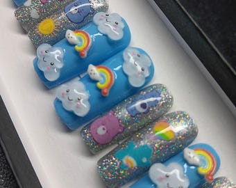 Bears and Rainbows and Clouds and Glitter and Fun Press On Nails Set