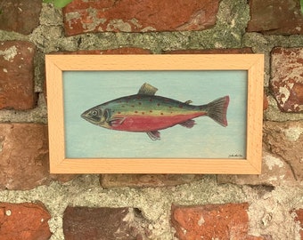 framed print on wood - "bath fish", char, handmade, photo transfer print, glazed wood, fish motif, maritime, unique