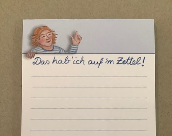 Notizblock A6 - "Das hab' ich auf 'm Zettel", 50 Blatt, 90g-Papier, Buntstiftzeichnung, to-do-Liste, Einkaufsliste, Merkblatt, Mitbringsel