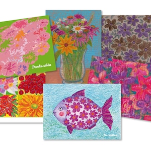 6 Postkarten mit blumigen Motiven, matter 300 g Karton, Digitaldruck, eignen sich zum "Danke sagen", statt echter Blumen, zum Muttertag
