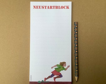 NEUSTARTBLOCK - to-do Block, Din lang - 50 Blatt, 90g-Papier, laufende Frau, Motivation, to-do-Liste, Neubeginn, Merkblatt, Mitbringsel